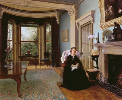 Interior victoriano con dama sentada de Charles Frederick Lowcock